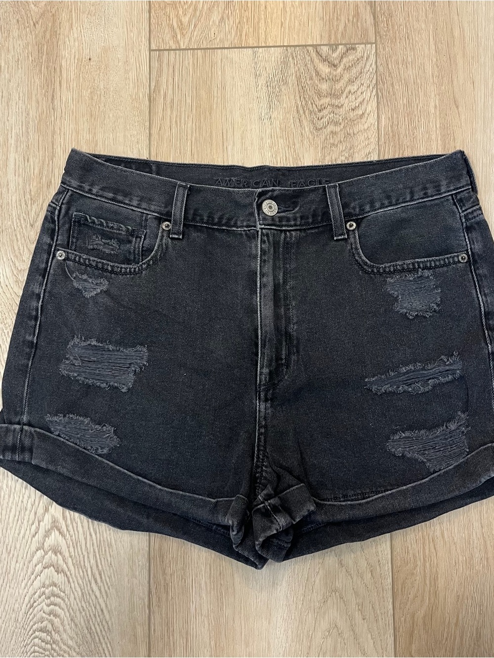 American Eagle Black Distressed Jean Shorts